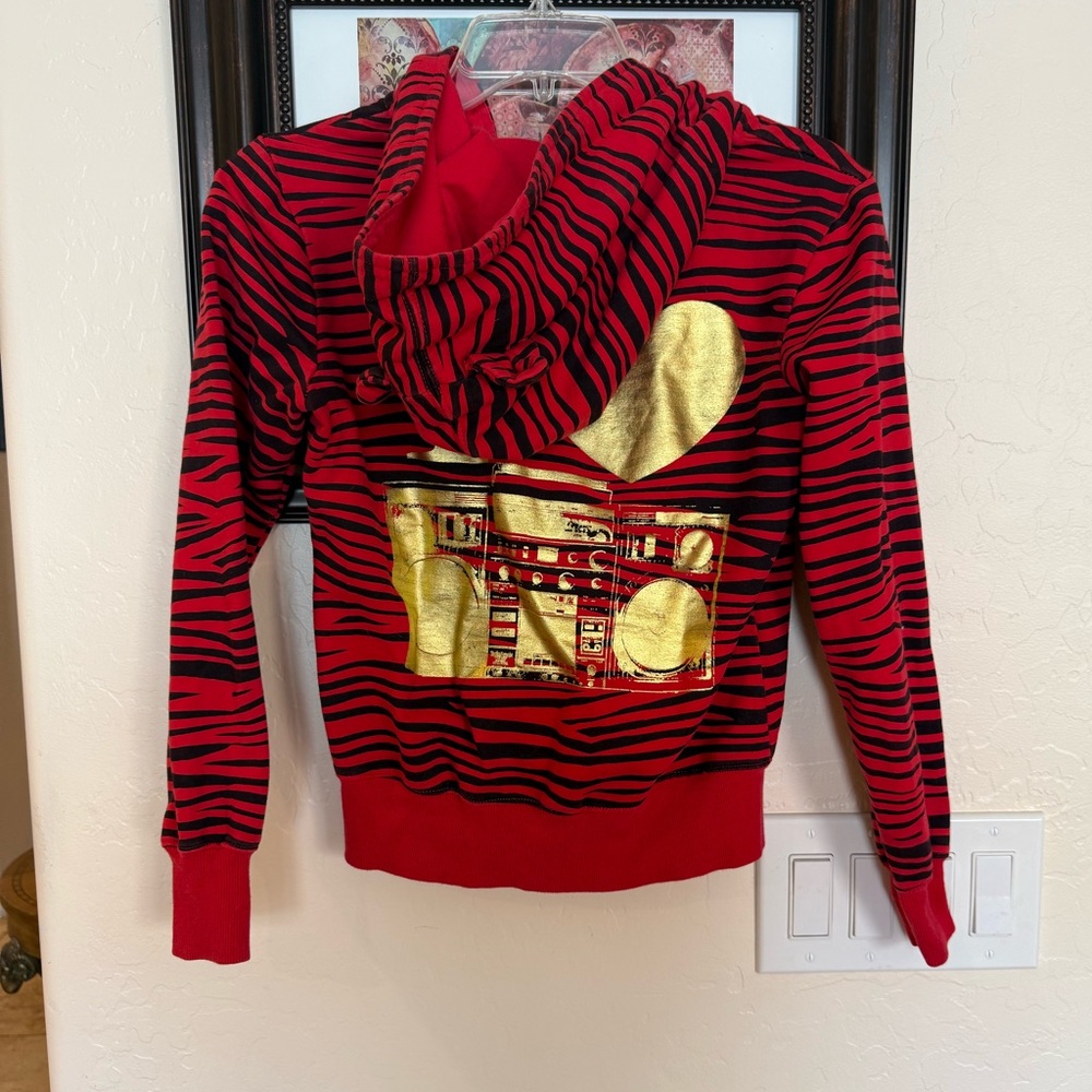 THE ABBEY DAWN EPIC RED STUDDED ZEBRA STEREO HOODIE. Rare. Iconic. Sz S